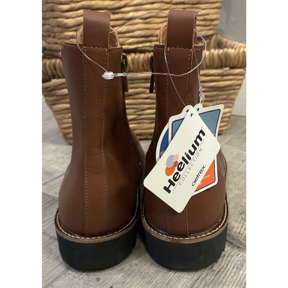 NWT Aetrex Hannah Waterproof Leather Ankle Boots Cognac Brown Women’s 9-9.5 - Picture 3 of 7